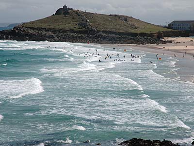 Surfers on the beach, Porthmeor Beach, St Ives, Cornwall, August 2005