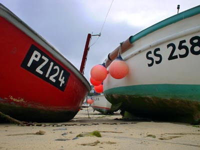Boats at low tide, low tide, St Ives, Cornwall, August 2002
